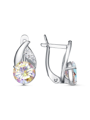 Серьги бижутерия, покрытие - платинирование, вставка - стекло ювелирное preciosa, фианит (недрагоценный камень)