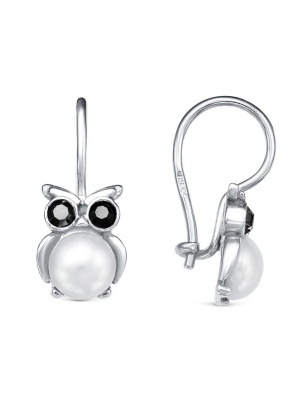 Серьги бижутерия, покрытие - серебрение, вставка - имитация жемчуга, стекло ювелирное preciosa