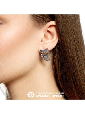 Серьги бижутерия, покрытие - серебрение с оксидированием, без вставок