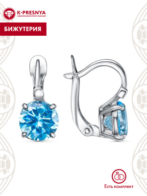 Серьги бижутерия, покрытие - платинирование, вставка - фианит (недрагоценный камень)