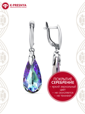 Серьги бижутерия, покрытие - серебрение с оксидированием, вставка - ювелирное стекло европейской огранки