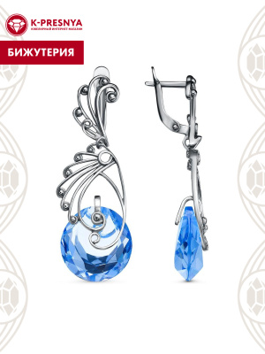 Серьги бижутерия, покрытие - серебрение с оксидированием, вставка - стекло ювелирное собственной огранки