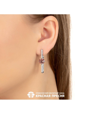 Серьги серебро 925 пробы, покрытие - платинирование, вставка - фианит (недрагоценный камень)