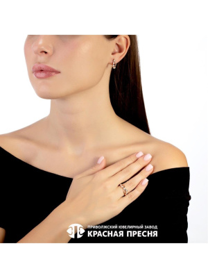 Серьги серебро 925 пробы, покрытие - золочение, отделка - алмазная грань, вставка - фианит (недрагоценный камень)