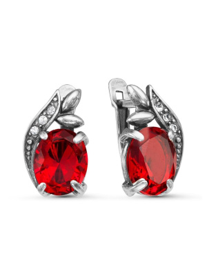 Серьги бижутерия, покрытие - серебрение с оксидированием, вставка - стекло ювелирное, стекло ювелирное preciosa