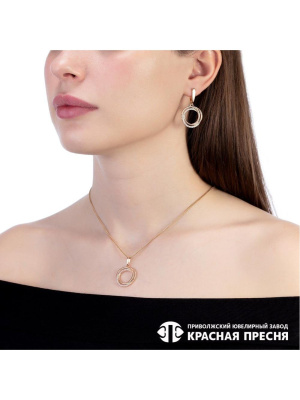 Серьги серебро 925 пробы, покрытие - золочение, выборочное родирование, вставка - фианит (недрагоценный камень)