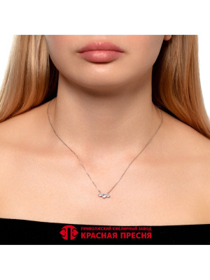 Колье бижутерия, покрытие - платинирование, вставка - фианит (недрагоценный камень)