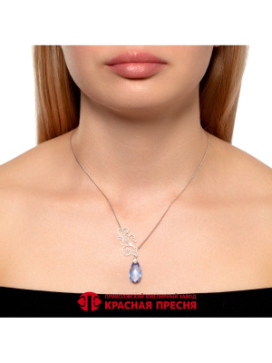 Колье серебро 925 пробы, покрытие - родирование, вставка - топаз голубой (искусственный)