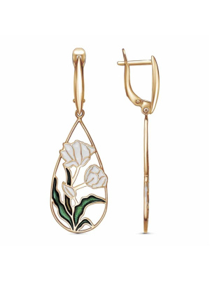 Серьги бижутерия, покрытие - золочение, отделка - эмаль, без вставок