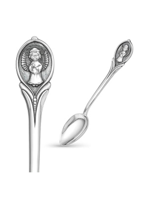 Ложка чайная «ангел - хранитель» серебро 925 пробы, покрытие - оксидирование, без вставок