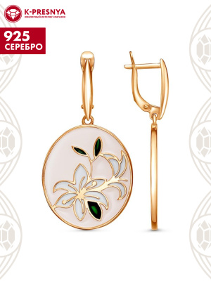 Серьги серебро 925 пробы, покрытие - золочение, отделка - эмаль, без вставок