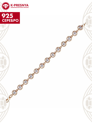 Браслет серебро 925 пробы, покрытие - золочение, вставка - фианит (недрагоценный камень)