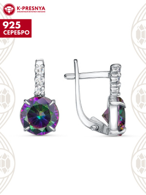 Серьги серебро 925 пробы, покрытие - родирование, вставка - фианит (недрагоценный камень)