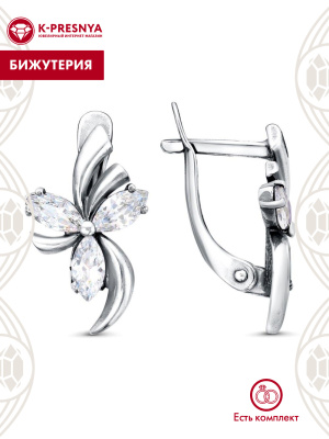 Серьги бижутерия, покрытие - серебрение с оксидированием, вставка - фианит (недрагоценный камень)