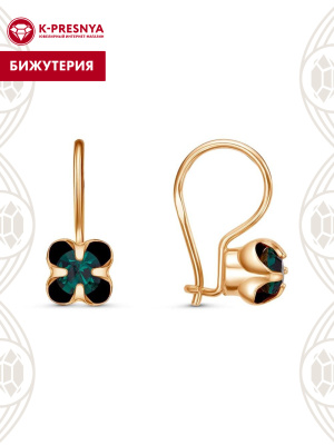 Серьги бижутерия, покрытие - золочение, вставка - стекло ювелирное preciosa