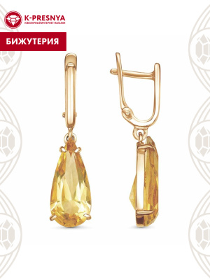 Серьги бижутерия, покрытие - золочение, вставка - стекло ювелирное собственной огранки