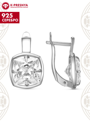 Серьги серебро 925 пробы, покрытие - платинирование, вставка - фианит (недрагоценный камень)