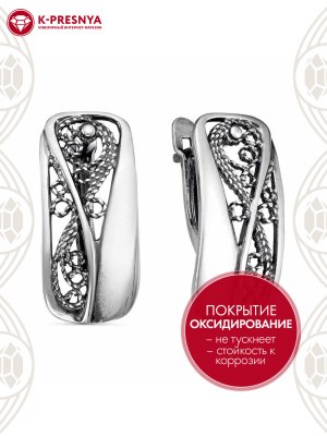 Серьги серебро 925 пробы, покрытие - оксидирование, без вставок