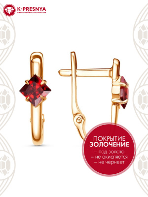 Серьги серебро 925 пробы, покрытие - золочение, вставка - фианит (недрагоценный камень)