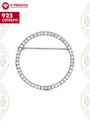 Брошь серебро 925 пробы, покрытие - родирование, вставка - фианит (недрагоценный камень)