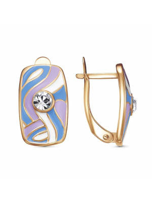 Серьги бижутерия, покрытие - золочение, отделка - эмаль, вставка - стекло ювелирное preciosa
