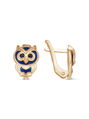 Серьги серебро 925 пробы, покрытие - золочение, отделка - эмаль, вставка - фианит (недрагоценный камень)