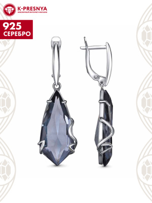 Серьги серебро 925 пробы, покрытие - родирование, вставка - стекло ювелирное собственной огранки