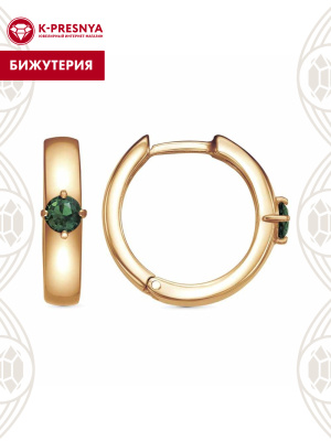Серьги бижутерия, покрытие - золочение, вставка - искусственная шпинель