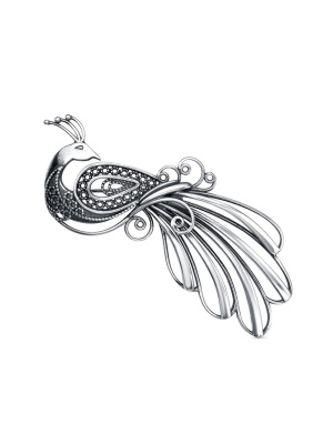 Брошь серебро 925 пробы, покрытие - оксидирование, без вставок