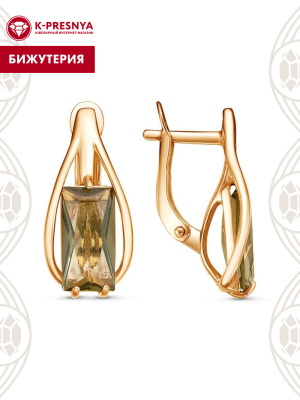 Серьги бижутерия, покрытие - золочение, вставка - стекло ювелирное собственной огранки