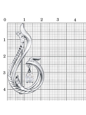 Брошь серебро 925 пробы, покрытие - оксидирование, отделка - алмазная грань, вставка - фианит (недрагоценный камень)