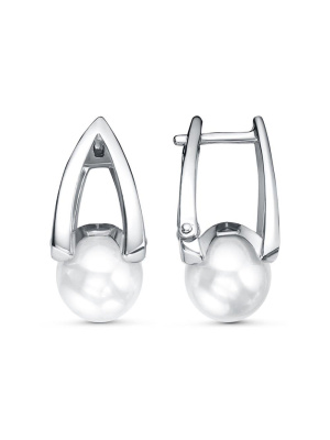 Серьги бижутерия, покрытие - платинирование, вставка - имитация жемчуга