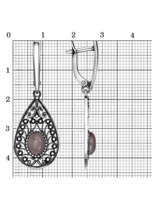 Серьги бижутерия, покрытие - серебрение с оксидированием, вставка - искусственный кошачий глаз