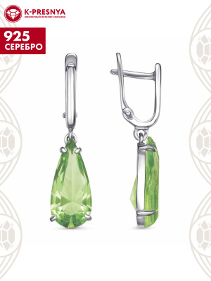 Серьги серебро 925 пробы, покрытие - платинирование, вставка - стекло ювелирное собственной огранки