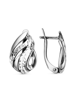 Серьги бижутерия, покрытие - серебрение с оксидированием, отделка - алмазная грань, без вставок