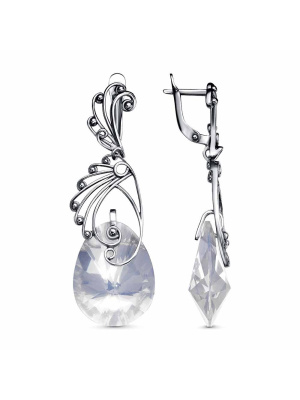 Серьги серебро 925 пробы, покрытие - оксидирование, вставка - стекло ювелирное собственной огранки