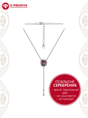 Колье бижутерия, покрытие - серебрение, вставка - фианит (недрагоценный камень)