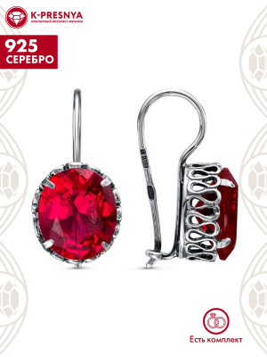 Серьги серебро 925 пробы, покрытие - оксидирование, вставка - синтетический корунд