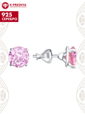 Серьги серебро 925 пробы, покрытие - родирование, вставка - фианит (недрагоценный камень)