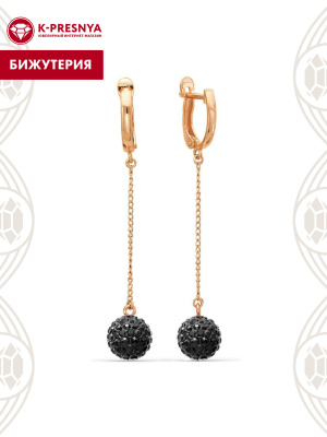 Серьги бижутерия, покрытие - золочение, вставка - стекло ювелирное