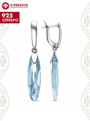 Серьги серебро 925 пробы, покрытие - платинирование, вставка - стекло ювелирное собственной огранки