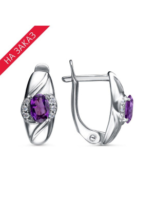 Серьги серебро 925 пробы, покрытие - родирование, вставка - аметист (полудрагоценный камень), фианит (недрагоценный камень)
