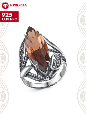 Кольцо серебро 925 пробы, покрытие - оксидирование, вставка - топаз (искусственный)