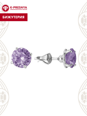 Серьги бижутерия, покрытие - серебрение, вставка - фианит (недрагоценный камень)