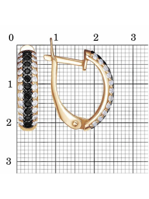 Серьги серебро 925 пробы, покрытие - золочение, выборочное родирование, вставка - фианит (недрагоценный камень)