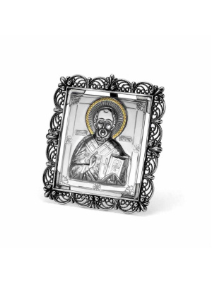 Икона"николай чудотворец" серебро 925 пробы, покрытие - оксидирование, выборочное золочение, без вставок