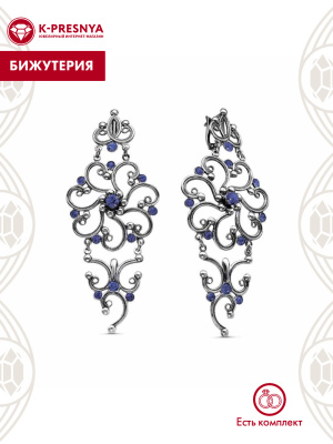 Серьги бижутерия, покрытие - серебрение с оксидированием, вставка - стекло ювелирное preciosa