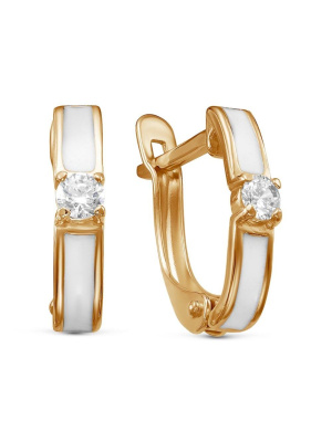 Серьги бижутерия, покрытие - золочение, отделка - эмаль, вставка - фианит (недрагоценный камень)