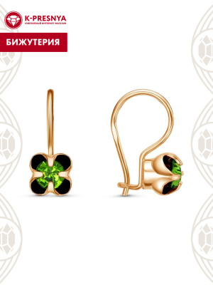 Серьги бижутерия, покрытие - золочение, вставка - стекло ювелирное preciosa