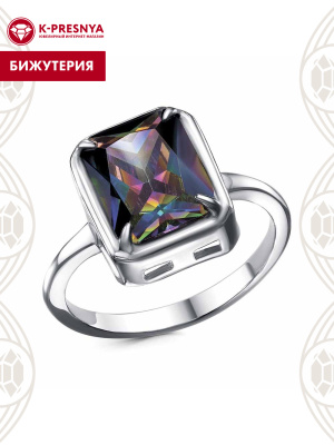 Кольцо бижутерия, покрытие - платинирование, вставка - фианит (недрагоценный камень)